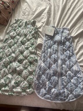 Quilted Sleep Sack Swaddle - Green Leaf & Blue Dot Options